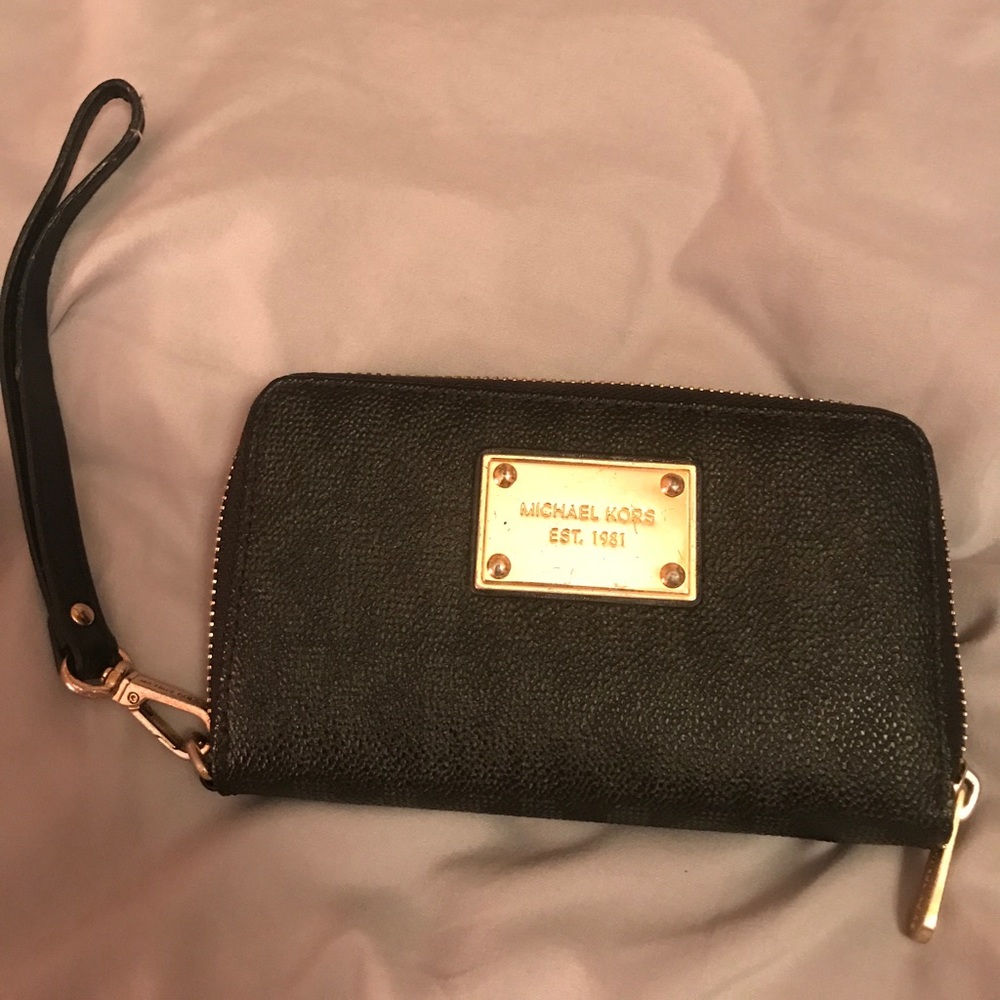 Black monogram Michael Kors cell phone wristlet