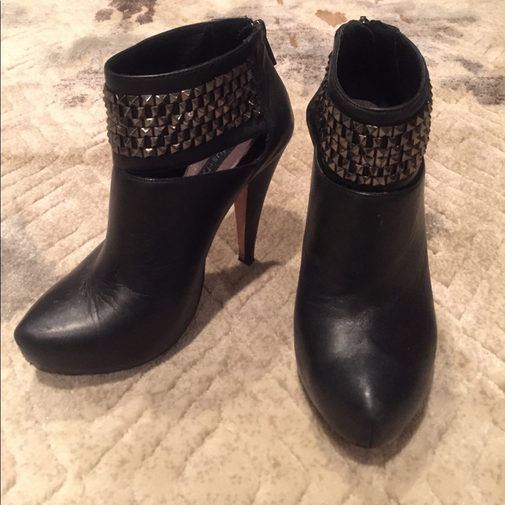 industry studded leather heeled booties
