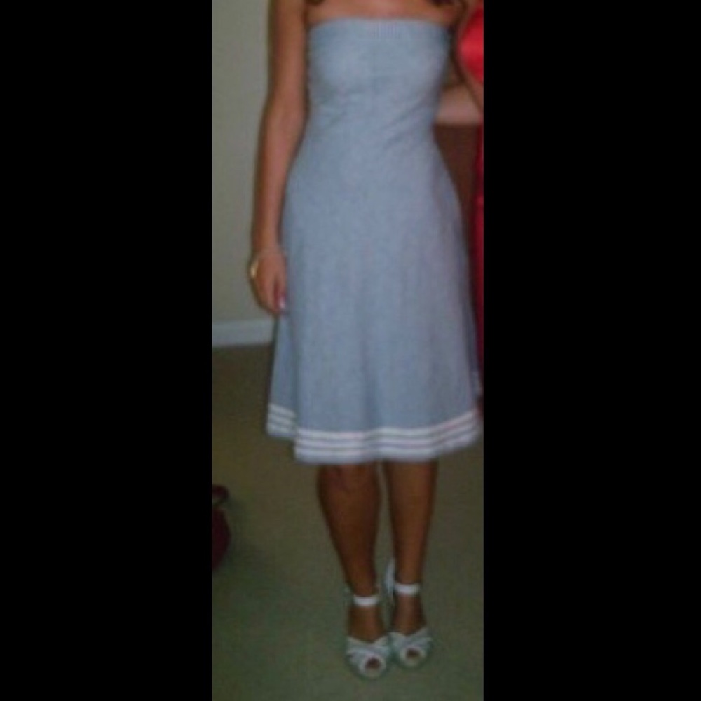 Blue and white striped dress