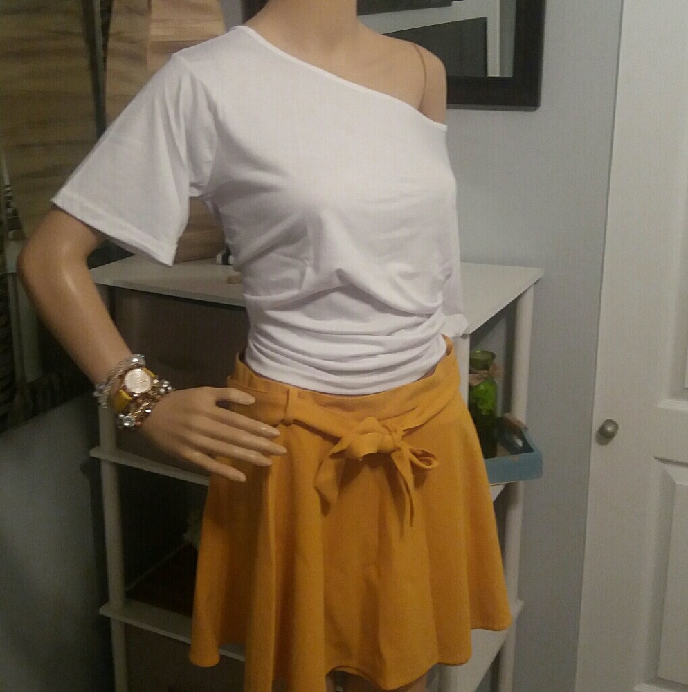 Golden Yellow Belted mini skater skirt