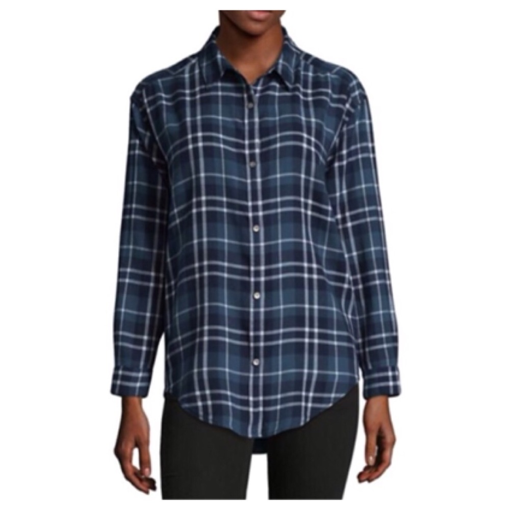 NWT Blue Teal Plaid Tartan Flannel Button Down M