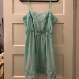 100% silk sea foam green embroidered dress