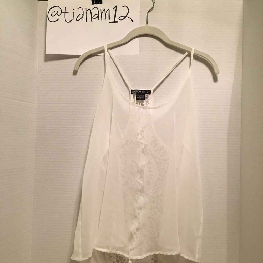 White sheer tank top with crochet back