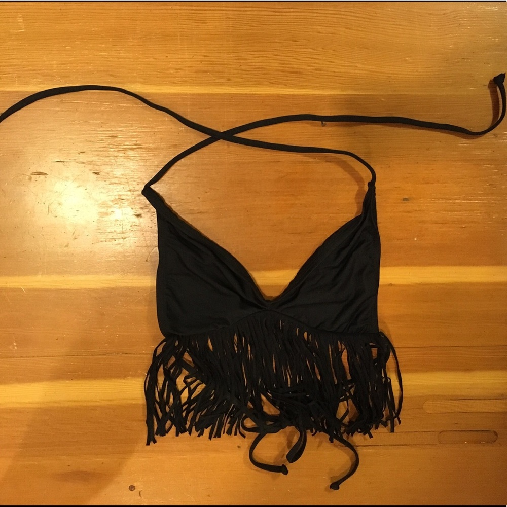 L Space Black Stringed Bikini Top