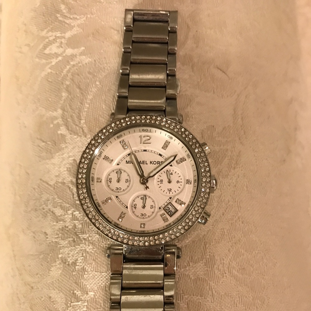 Michael Kors silver watch w/stone embellishments