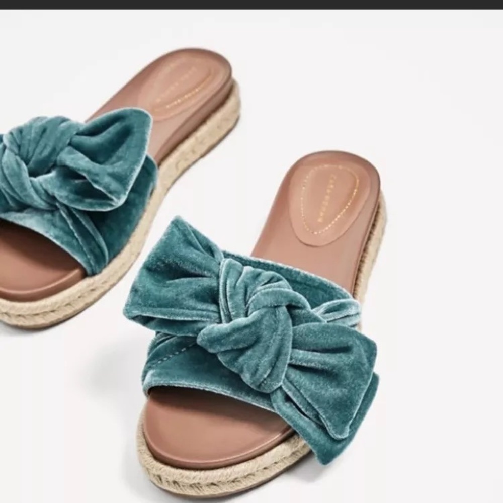 Zara velvet bow espadrille slides