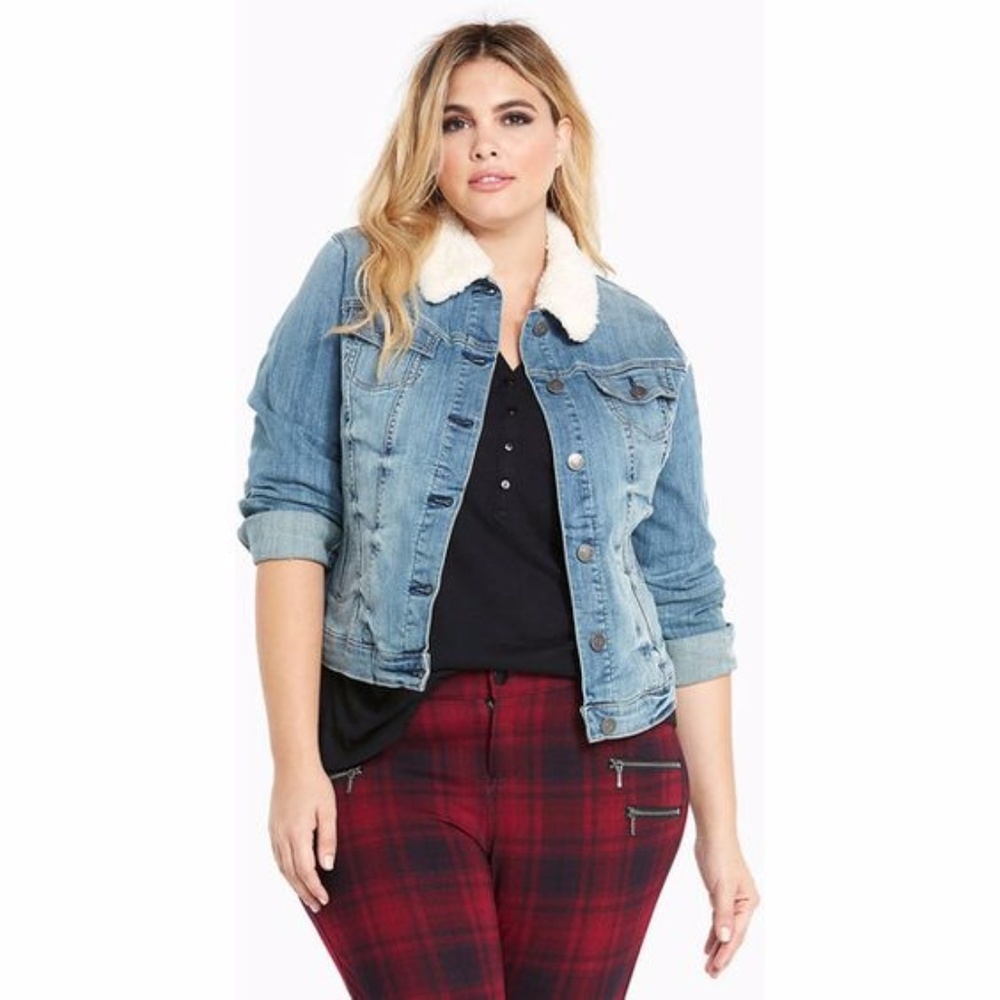 Torrid Sherpa Fur Collar Jeans Jacket Size 3 Excel