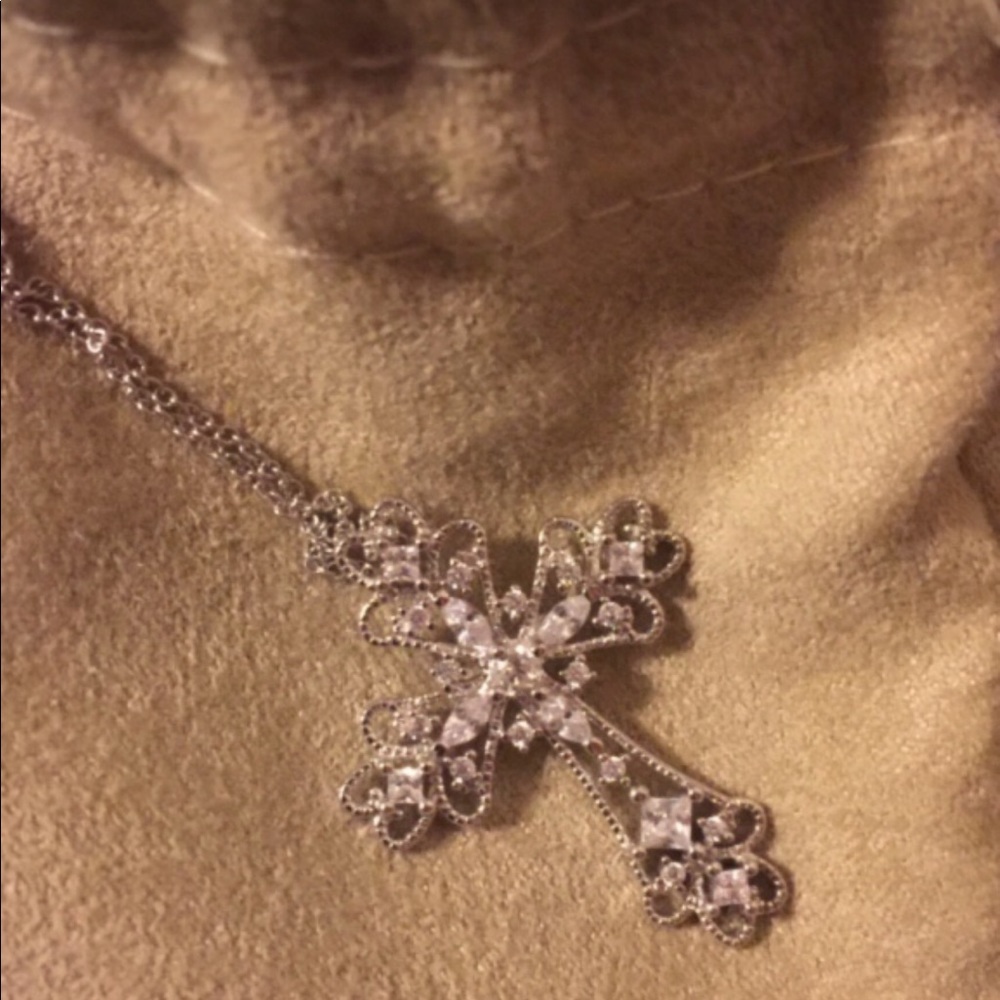 Cross pendant necklace. Sterling and lab diamonds.