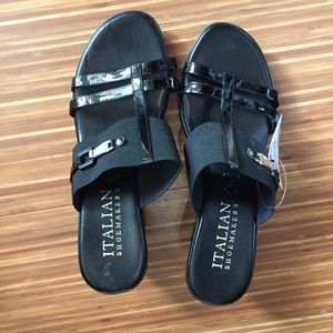 Black patent Italian Shoemaker Sandals - NWOT