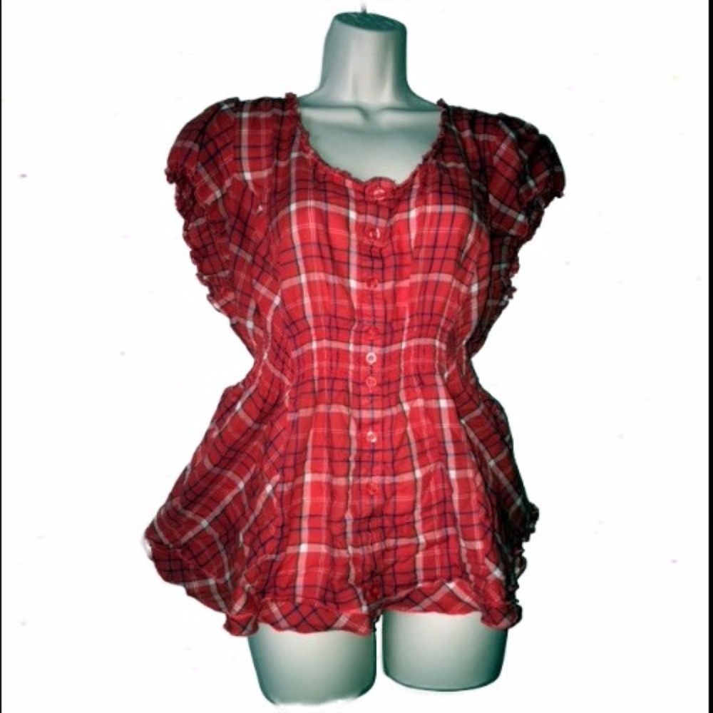 Torrid Orange Checkered Shirt Sz 2X EUC