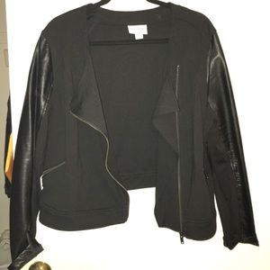 Black Jacket with Faux Leather along Sleeves