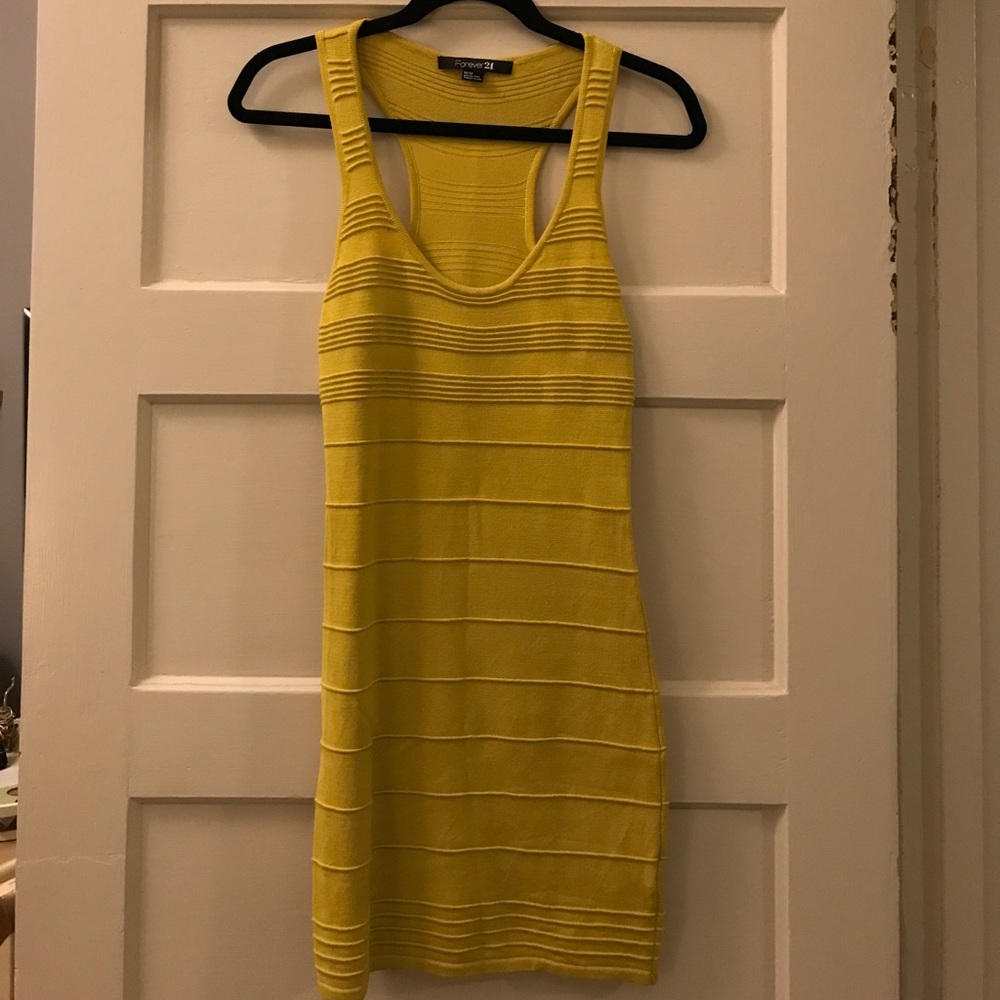 Bright yellow bodycon racerback knit party dress