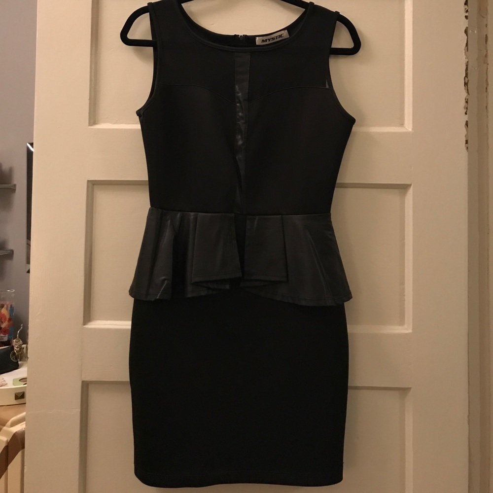 Super sexy black leather peplum mini dress