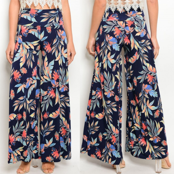 NAVY BLUE WIDE LEGGED PANTS - Picture 2 of 2