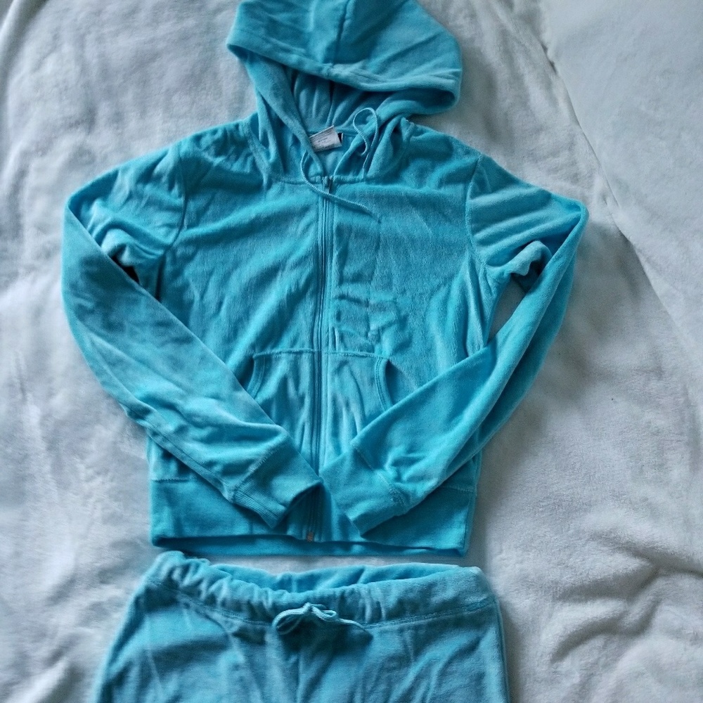 JP Baby Blue Velvet Tracksuit Pants and Jacket