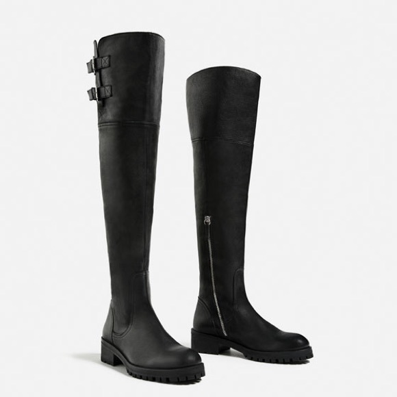 Zara leather over the knee flat boots - Picture 1 of 5
