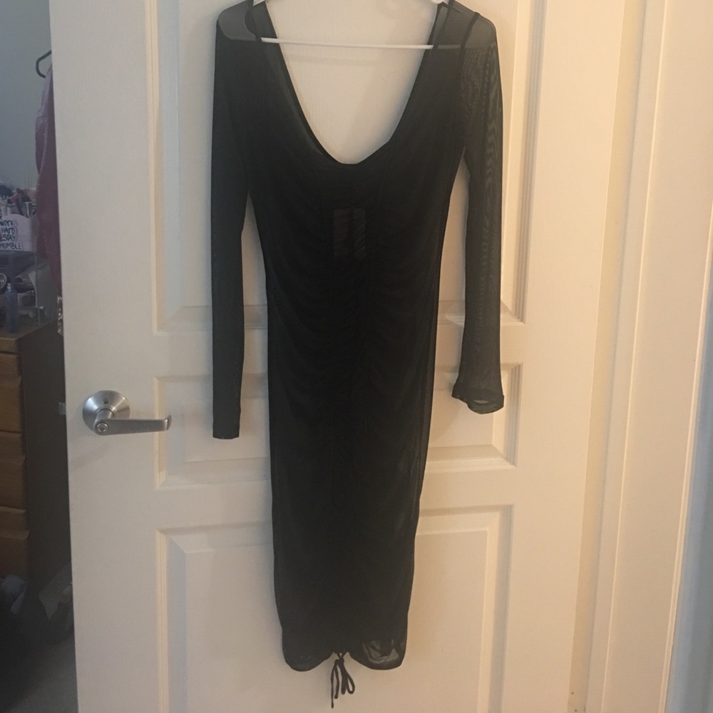 Black Rusched Mesh Dress