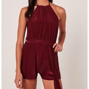 Missguided burgundy halter belted romper