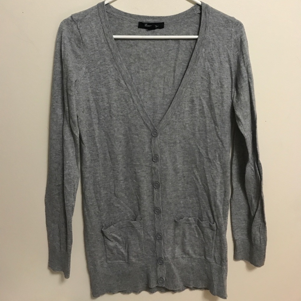 Gray button up v-neck sweater cardigan
