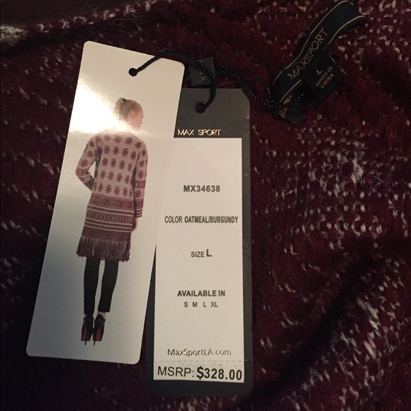NWT Maroon And Gray Knit Long Sweater with fringes - Picture 7 of 7