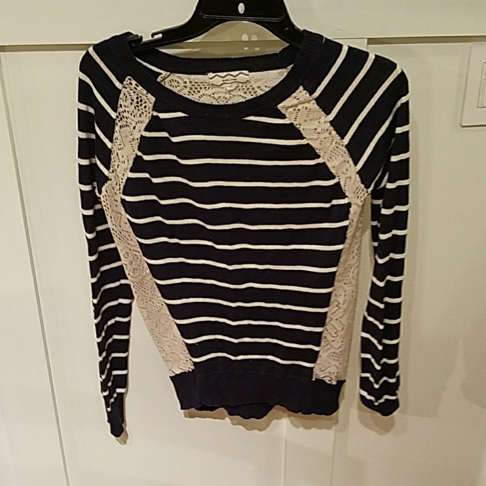 Striped sweater with lace sides and back