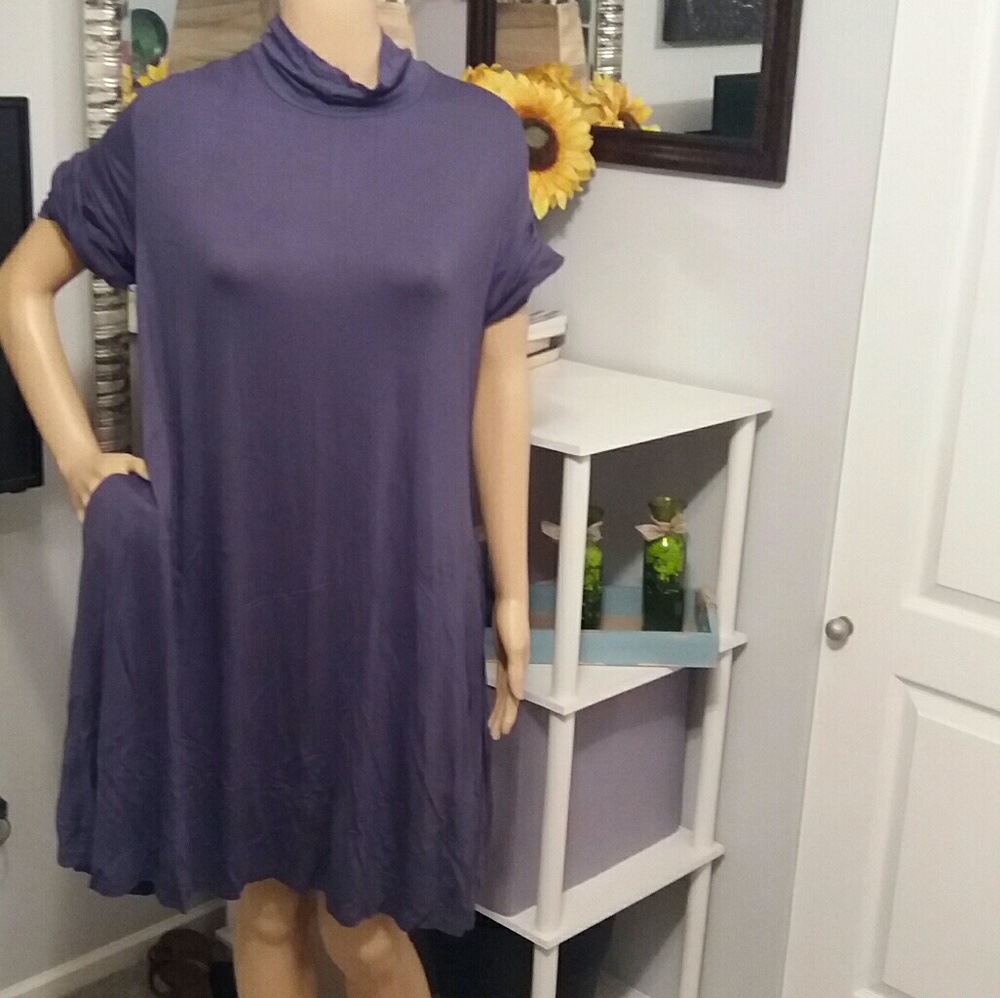 Grayish purple turtleneck dress with pockets