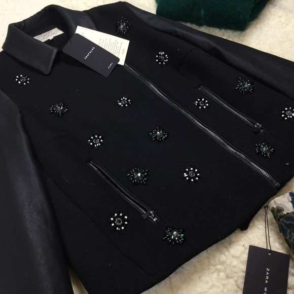 ✨ NWT ✨Zara jewel wool & faux leather coat - Picture 3 of 6