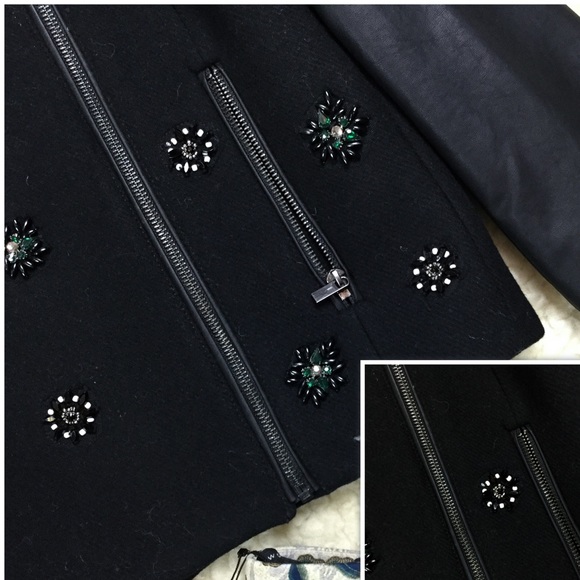 ✨ NWT ✨Zara jewel wool & faux leather coat - Picture 5 of 6