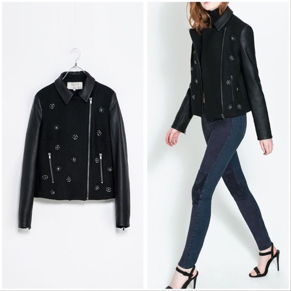 ✨ NWT ✨Zara jewel wool & faux leather coat - Picture 6 of 6