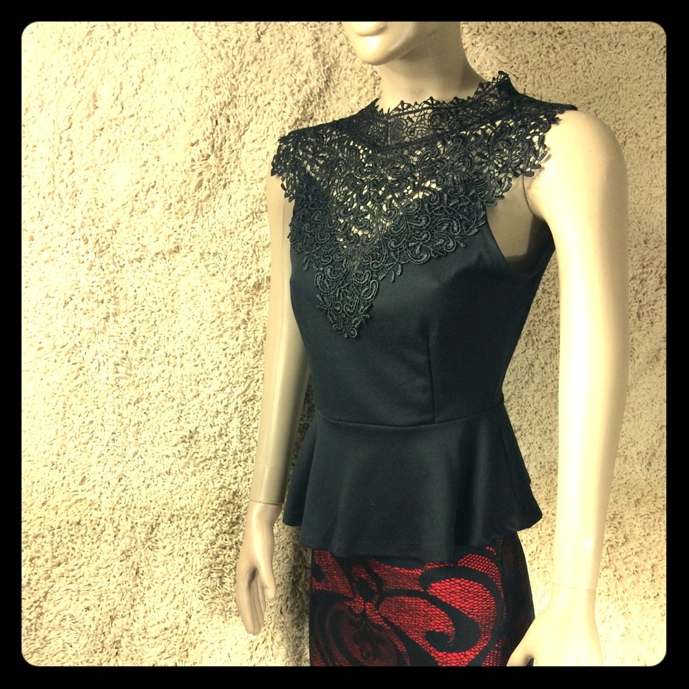 Lace peplum Tank with ribbon tie back