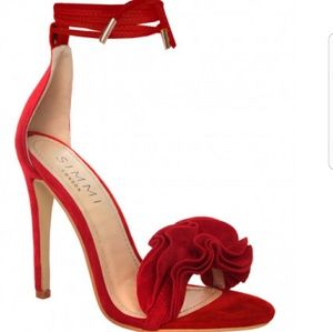Simmi Savana Red Suede Lace Up Ruffle Heels