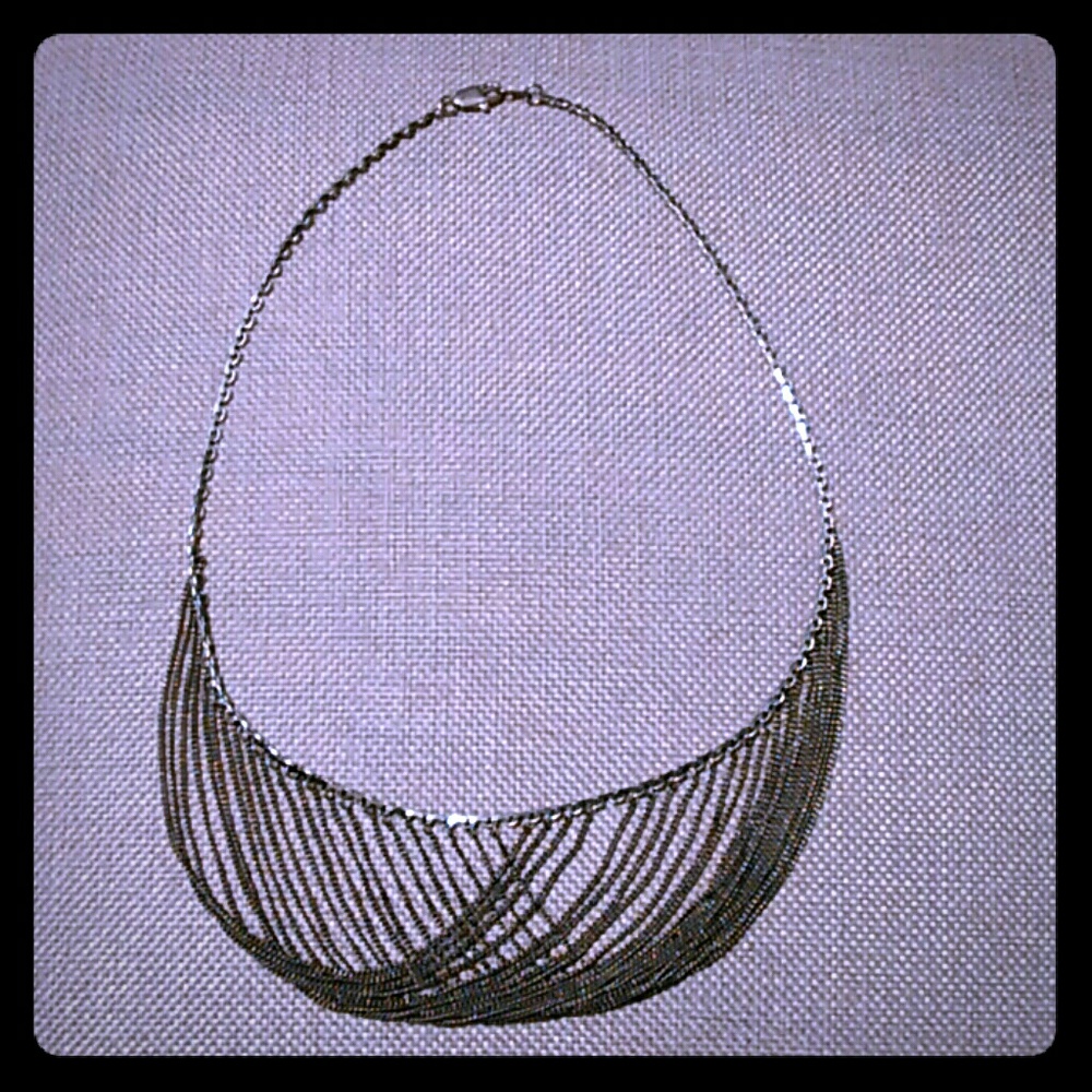 Silver Multi Layer Chain Necklace.