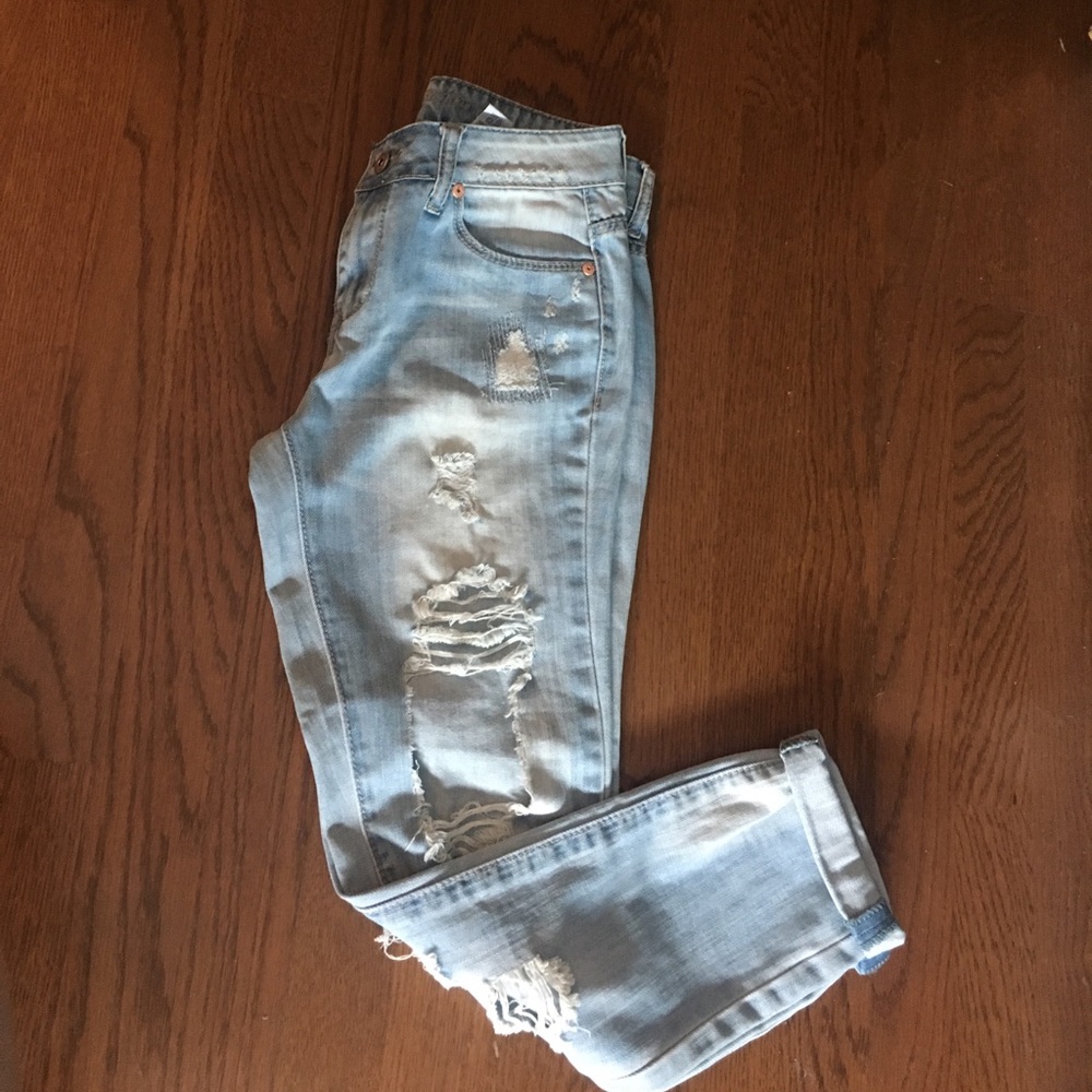Ripped light wash boyfriend jeans. Worn once