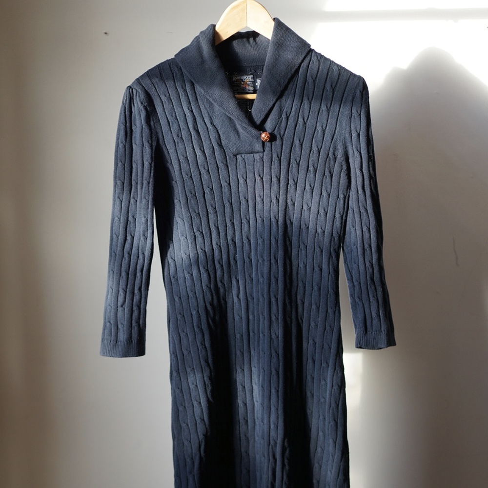 American Living navy blue shawl neck sweater dress