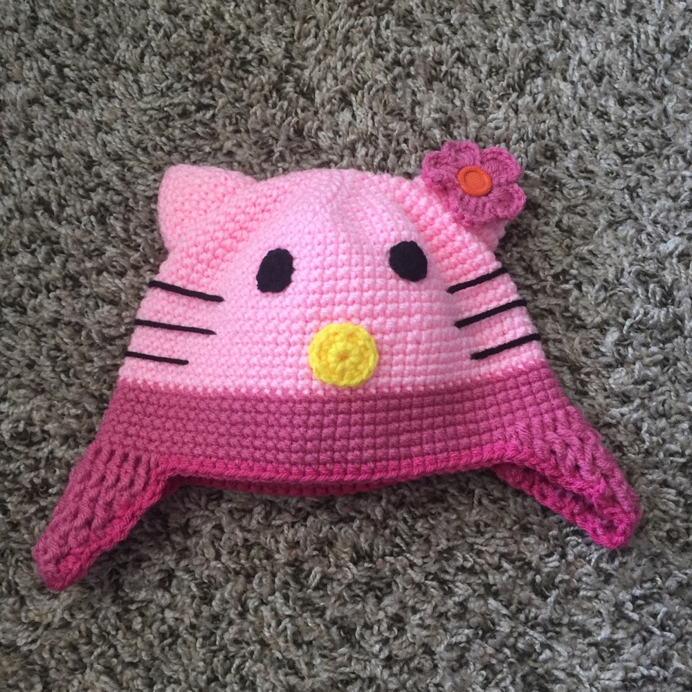Cute Pink Kitty Cat Animal Winter Kid Crochet Hat