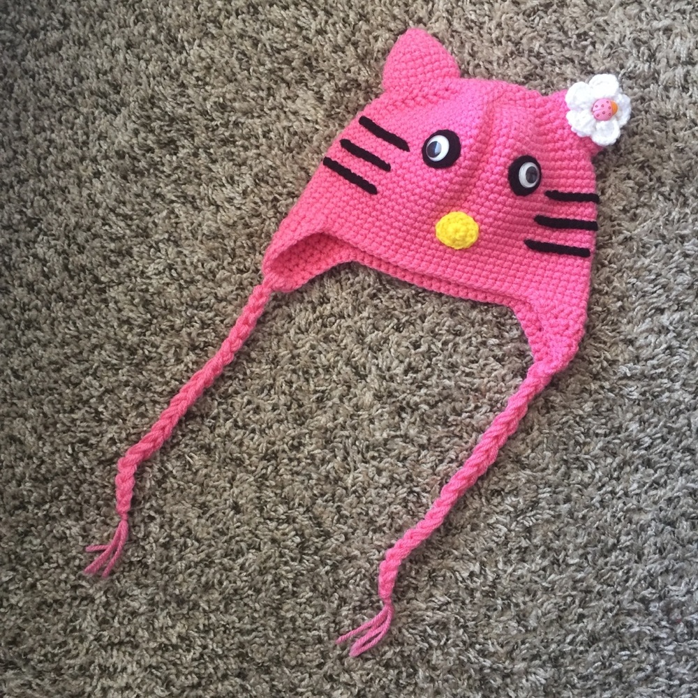 Cute Pink Kitty Cat Animal Winter Kid Crochet Hat