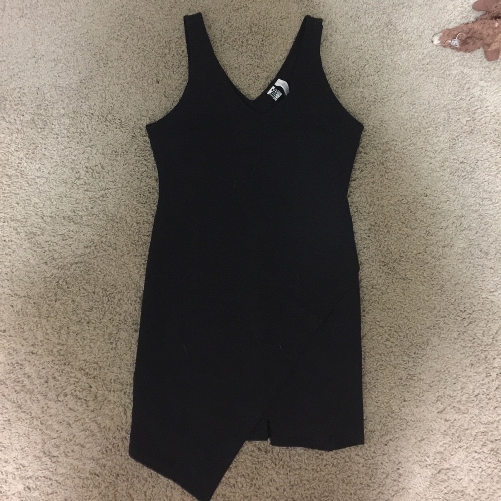 Black asymmetrical body con dress