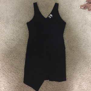 Black asymmetrical body con dress