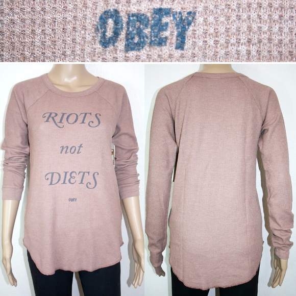 1 LEFT⚡ OBEY 'Riots Not Diets' Graphic Thermal NWT - Picture 4 of 8