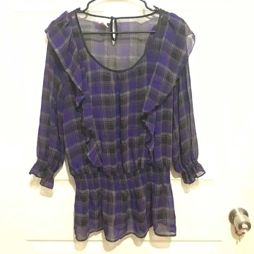 Purple plaid blouse