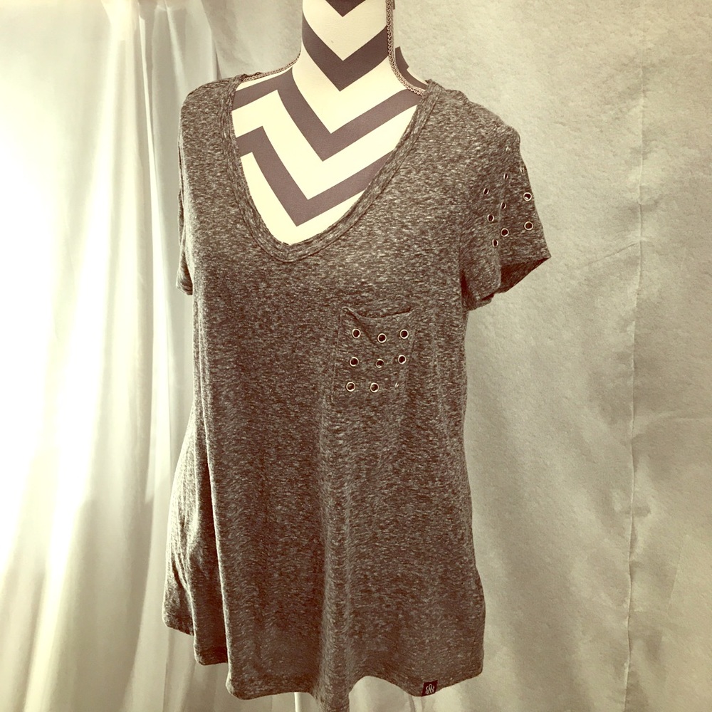 Grey distressed T-shirt V neck