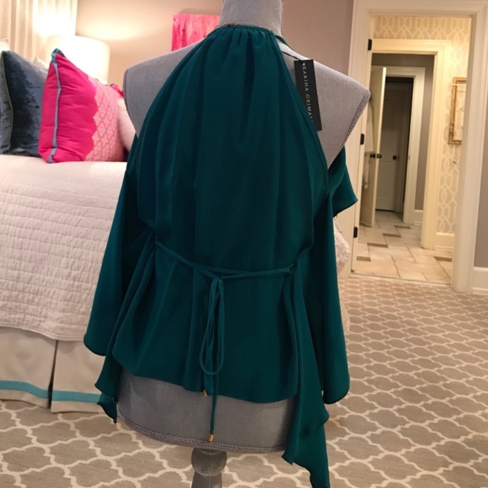 🦄 Karina Grimaldi Peacock Teal Scarf Tunic Top - Picture 2 of 4