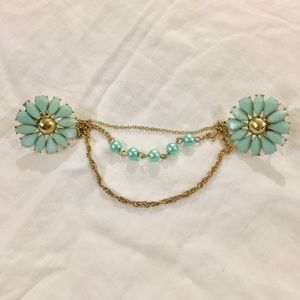 Vintage Sweater Pin Set with Chain & Pearls