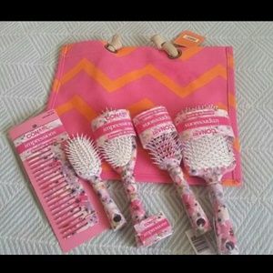 5 Piece Conair Hairbrush w/Pink & Orange Tote