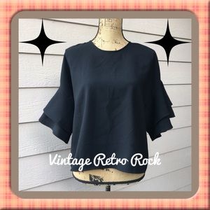 NWT Zara Frilled Top Black Ruffled Sleeves NWT Zara Frilled Top Black Ruffled Sleeves
