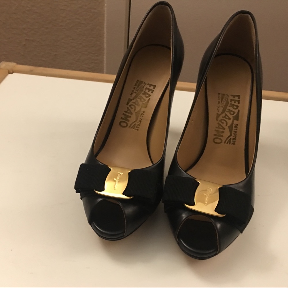 Salvatore Ferragamo black peep-toe heels