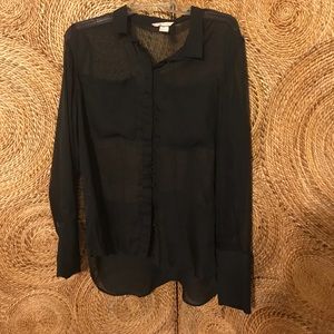 High low button up black chiffon top. High low button up black chiffon top.