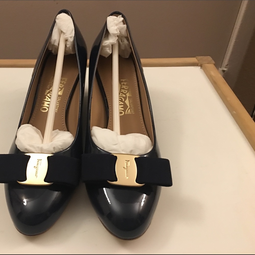 Salvatore Ferragamo dark blue wedge heels