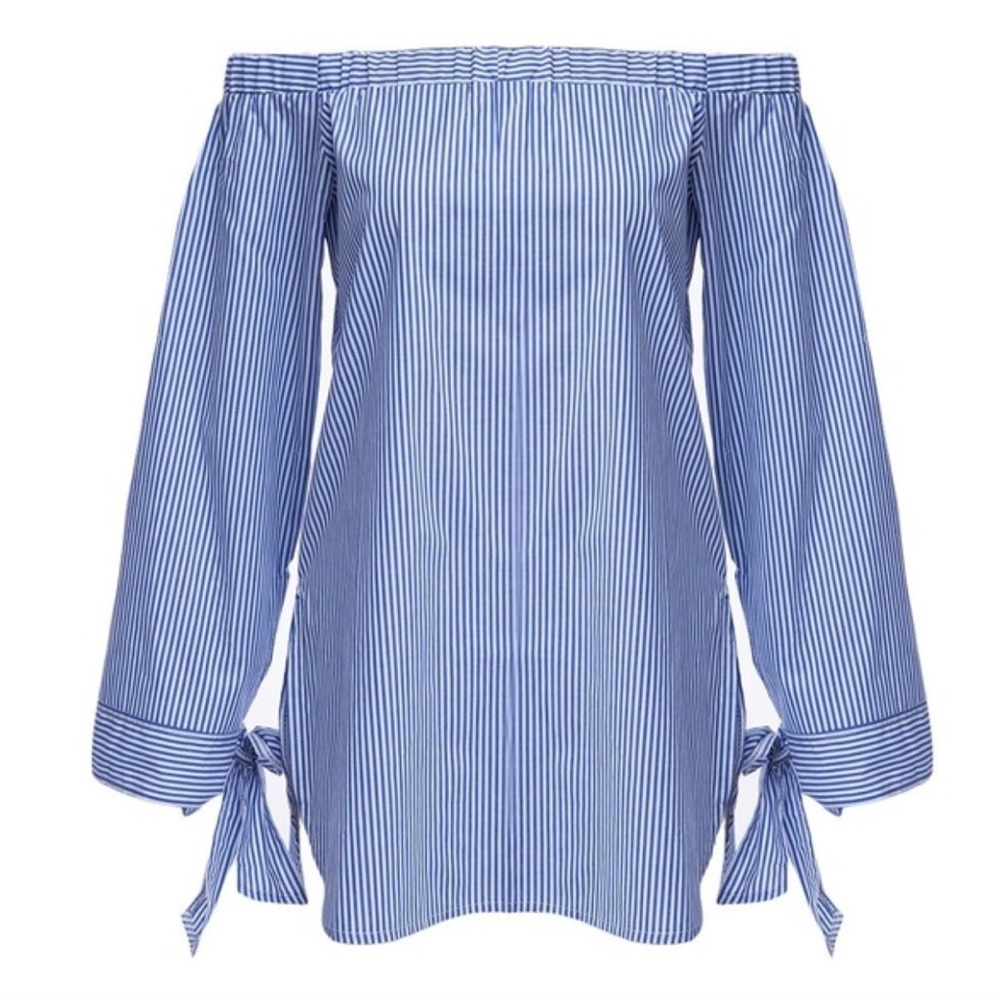 Blue & White Striped Off the Shoulder Top!