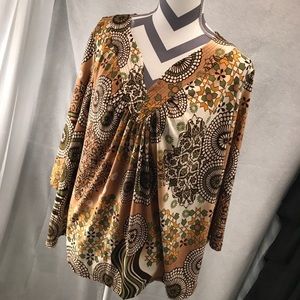 Brown and green peasant top